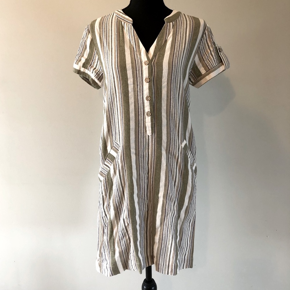 Women’s Coco Y Club Striped Short Sleeve Cotton Linen Blend Dress size S